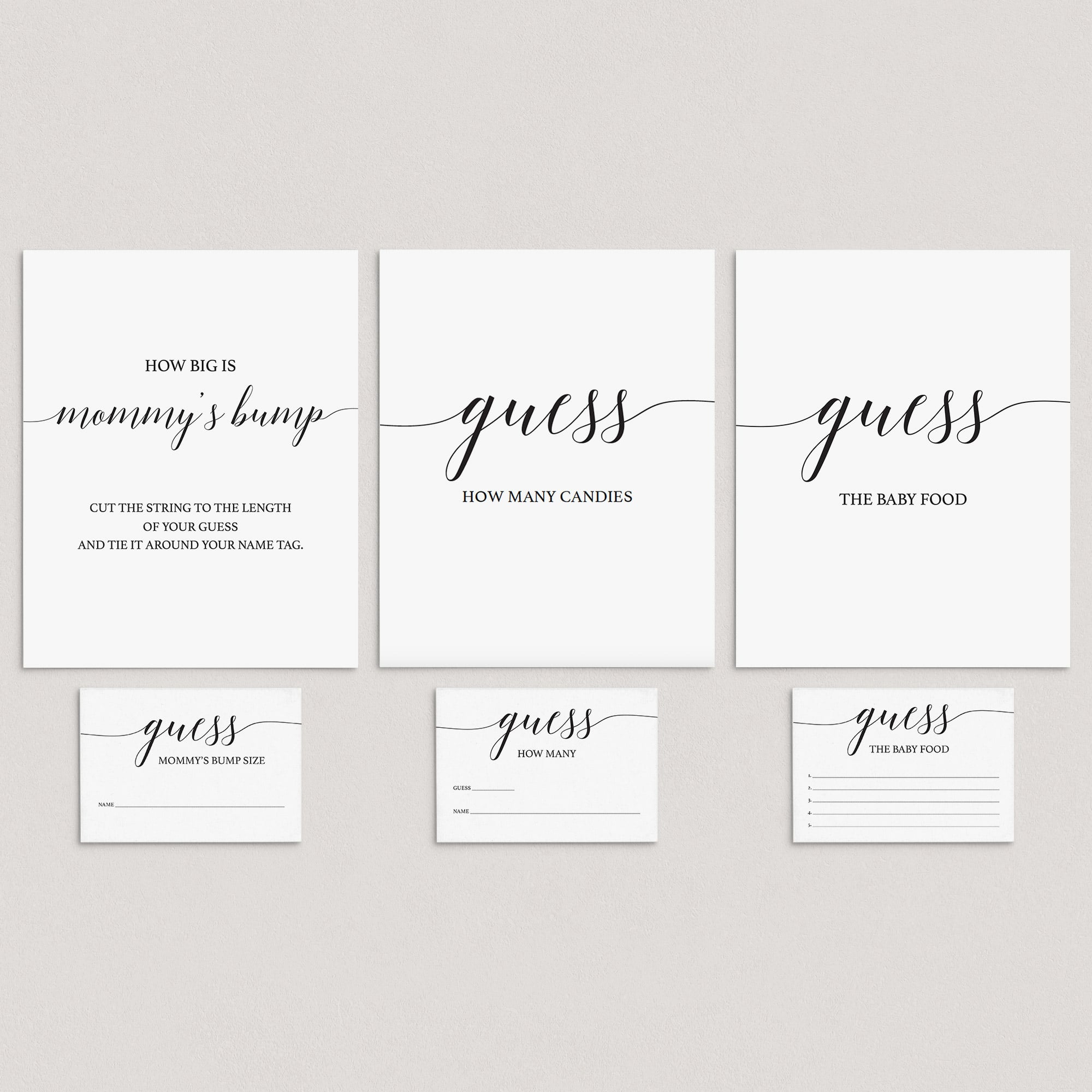 Simple Baby Shower Guessing Games Signs and Cards by LittleSizzle