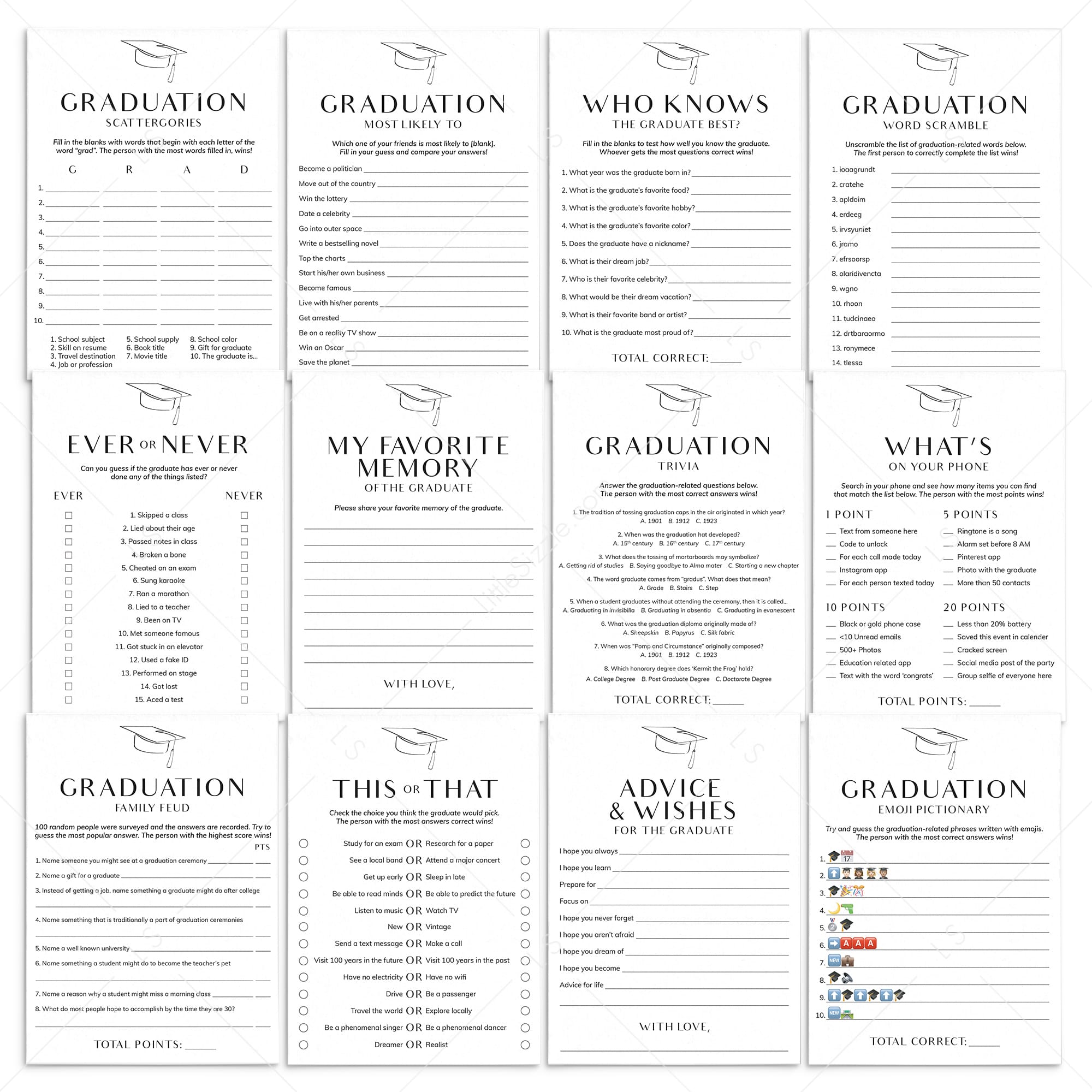 Modern Minimal Graduation Party Games Bundle by LittleSizzle