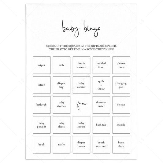 Minimalist Baby Bingo Pre Filled And Blank Cards Printable by LittleSizzle