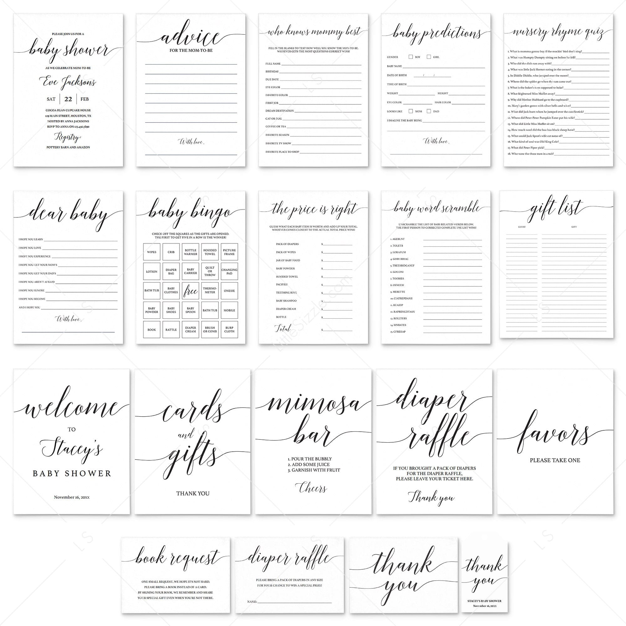 Minimalist Baby Shower Complete Bundle 19 Printables by LittleSizzle
