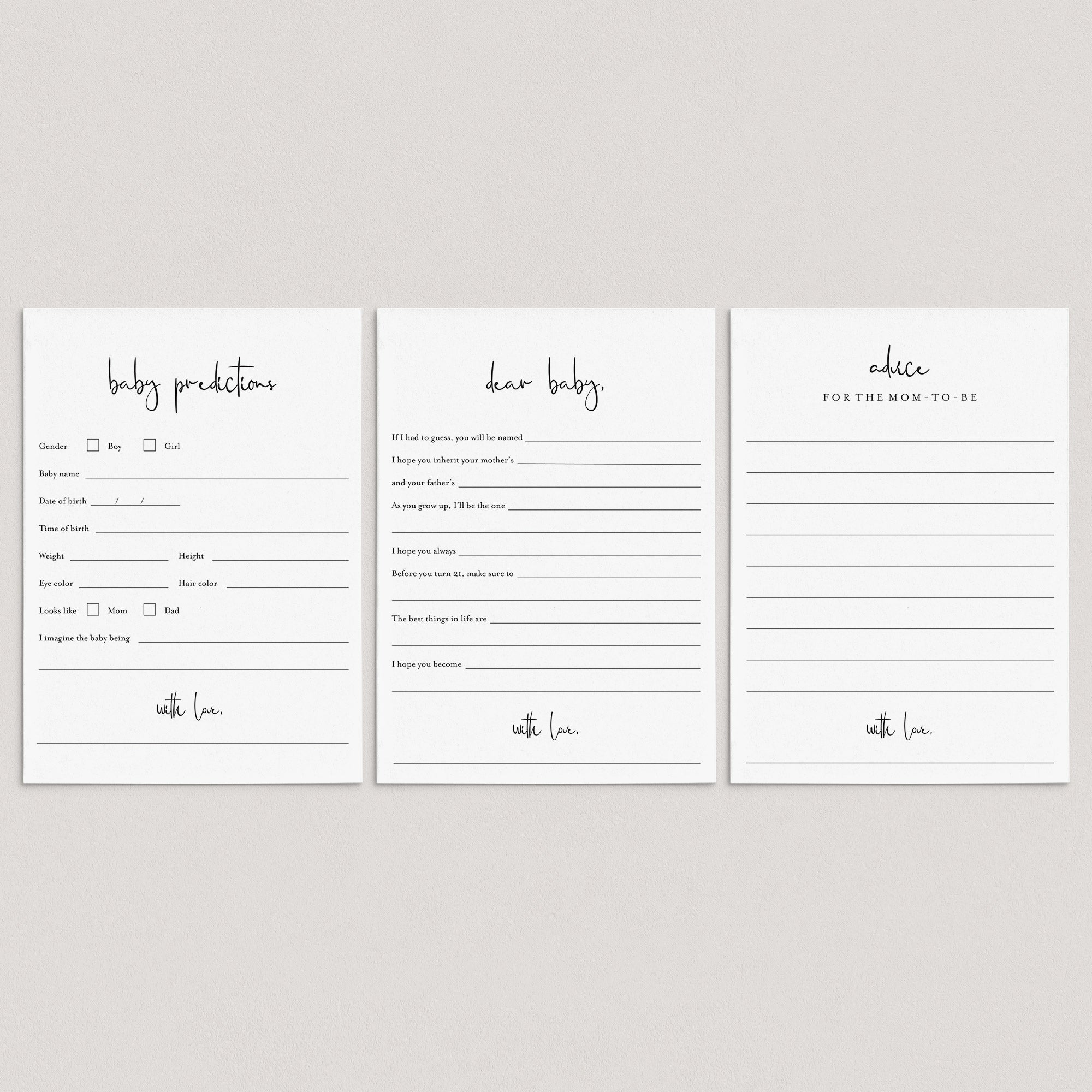 Modern Baby Shower Advice, Wishes and Predictions Cards by LittleSizzle