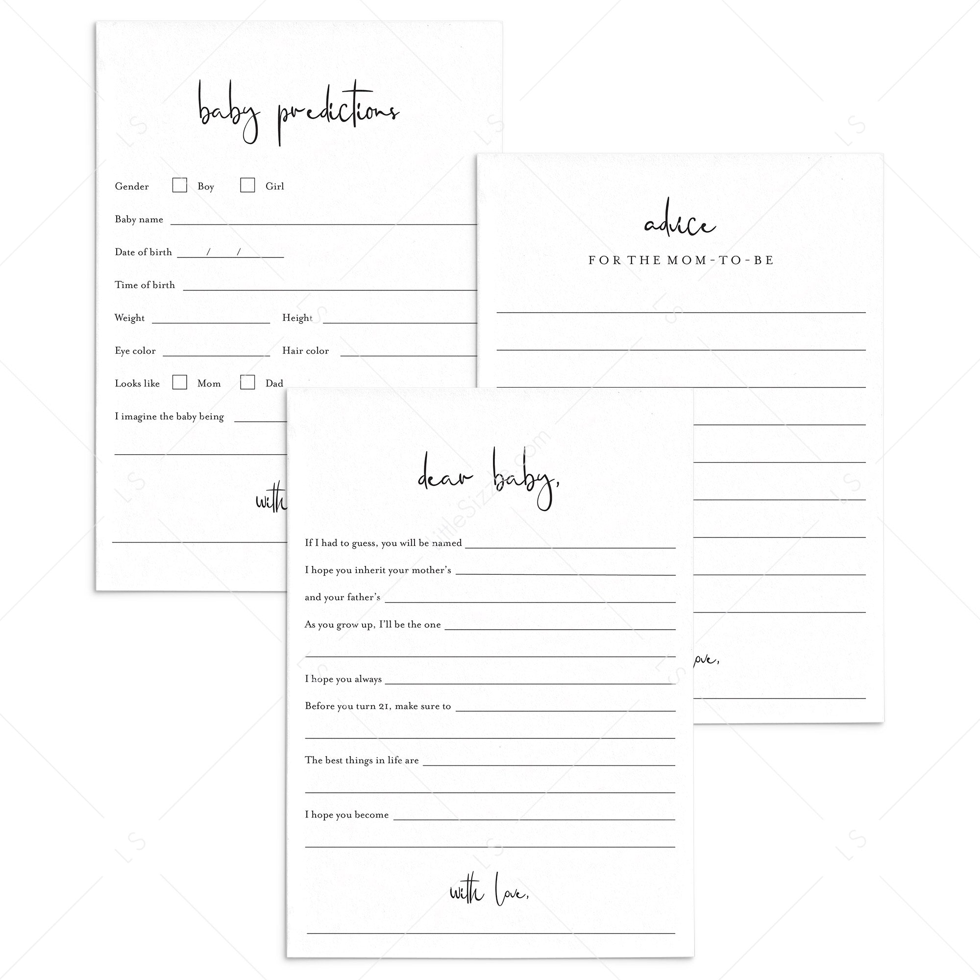 Modern Baby Shower Advice, Wishes and Predictions Cards by LittleSizzle