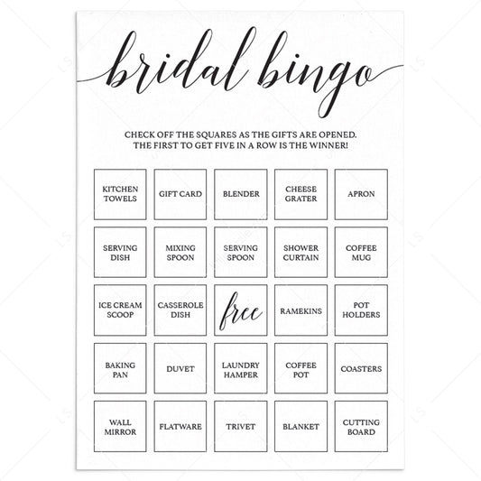 Bridal bingo cards prefilled by LittleSizzle