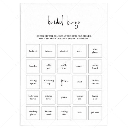 Minimalist Bridal Bingo PreFilled And Blank Cards Printable by LittleSizzle