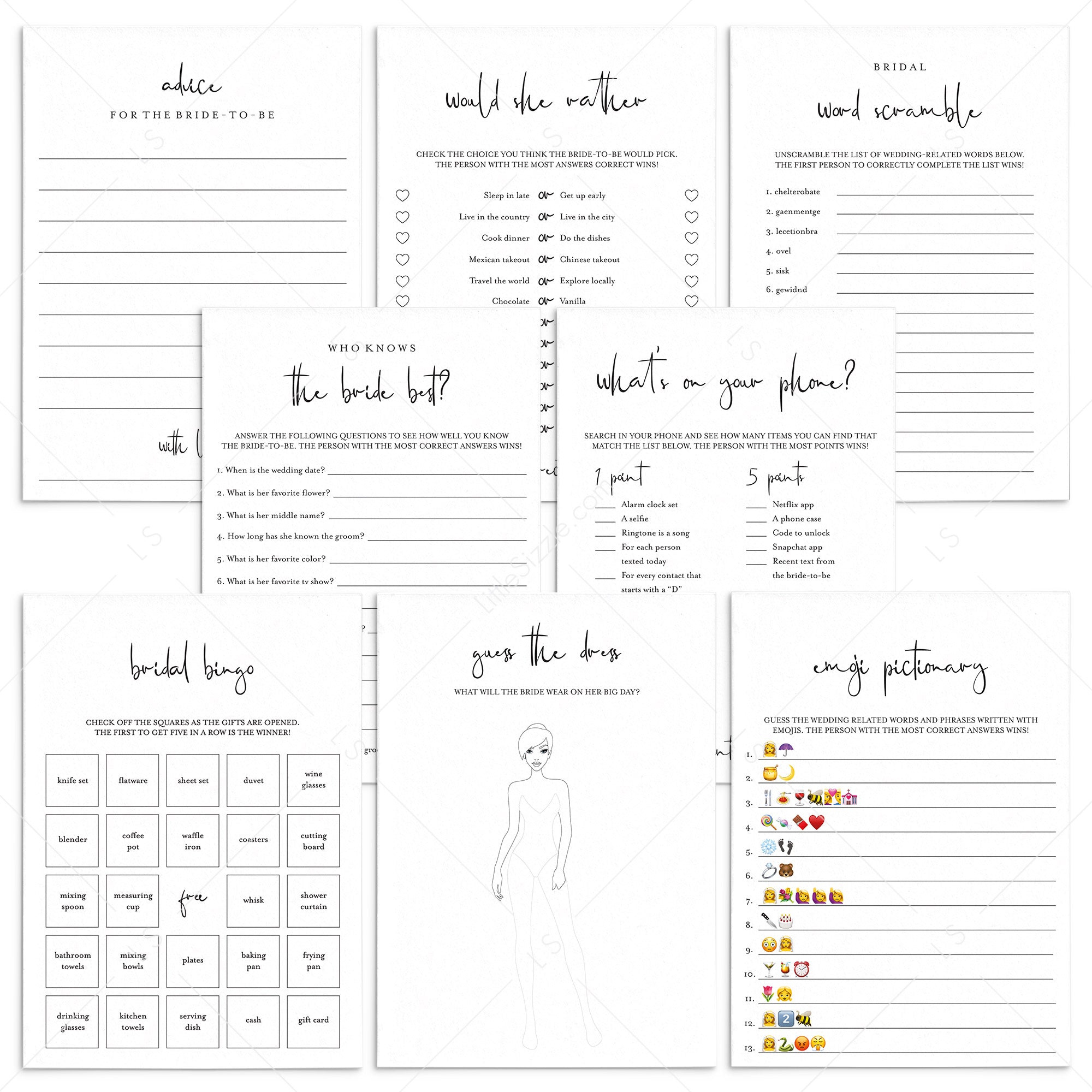 Minimalist Bridal Shower Games Bundle Printable by LittleSizzle