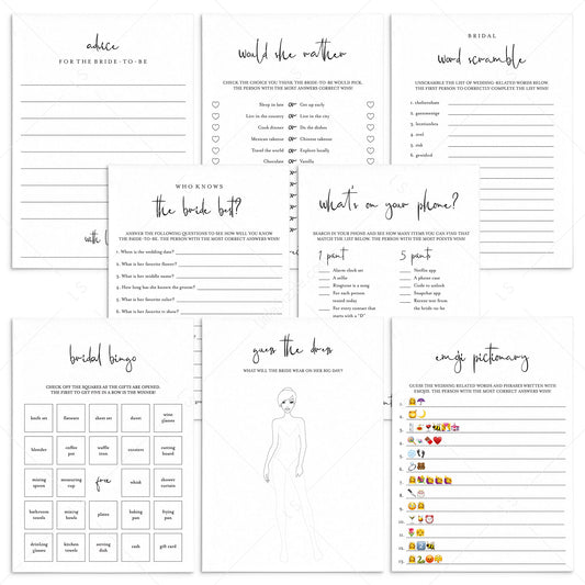 Minimalist Bridal Shower Games Bundle Printable by LittleSizzle