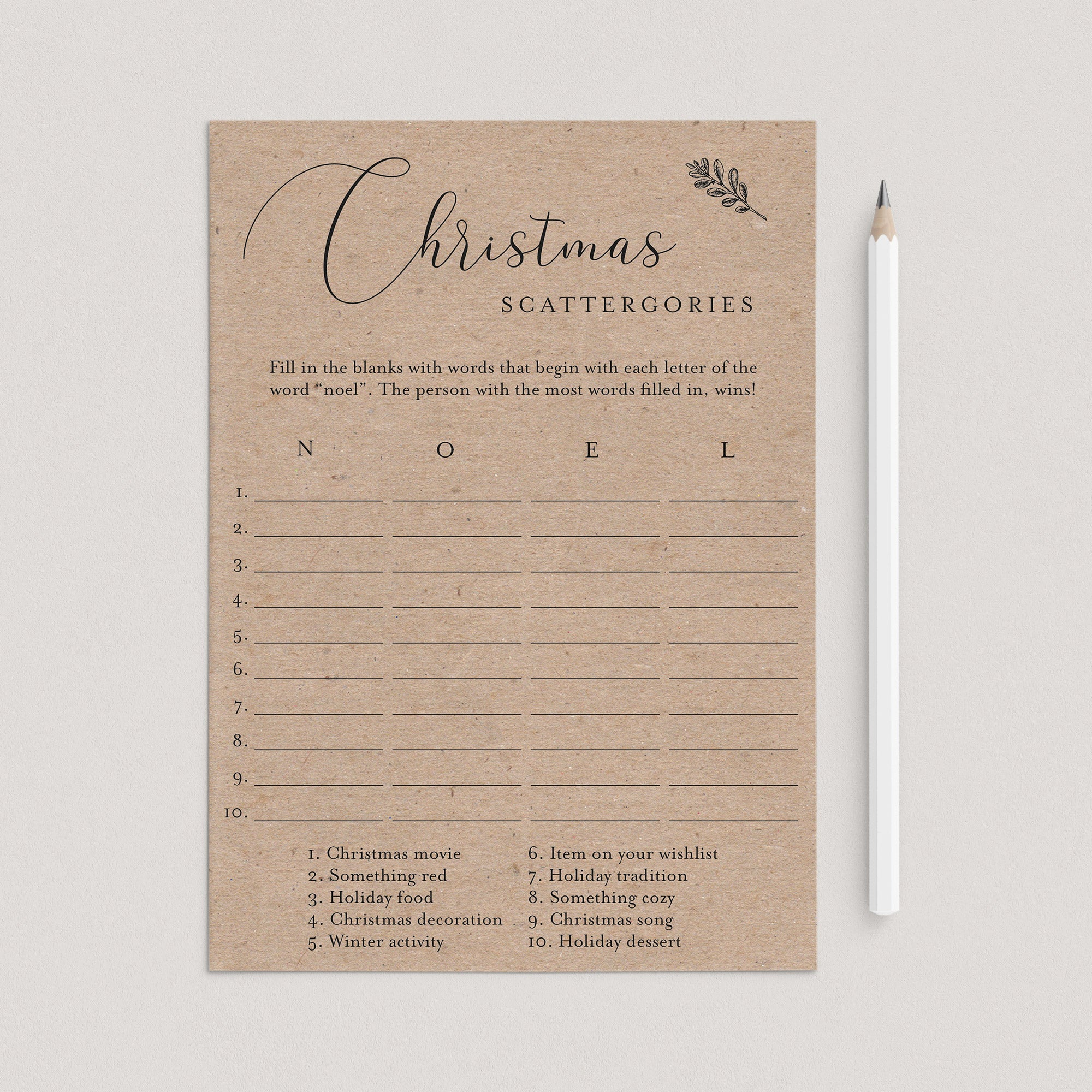 Printable Kraft Christmas Game Scattergories by LittleSizzle