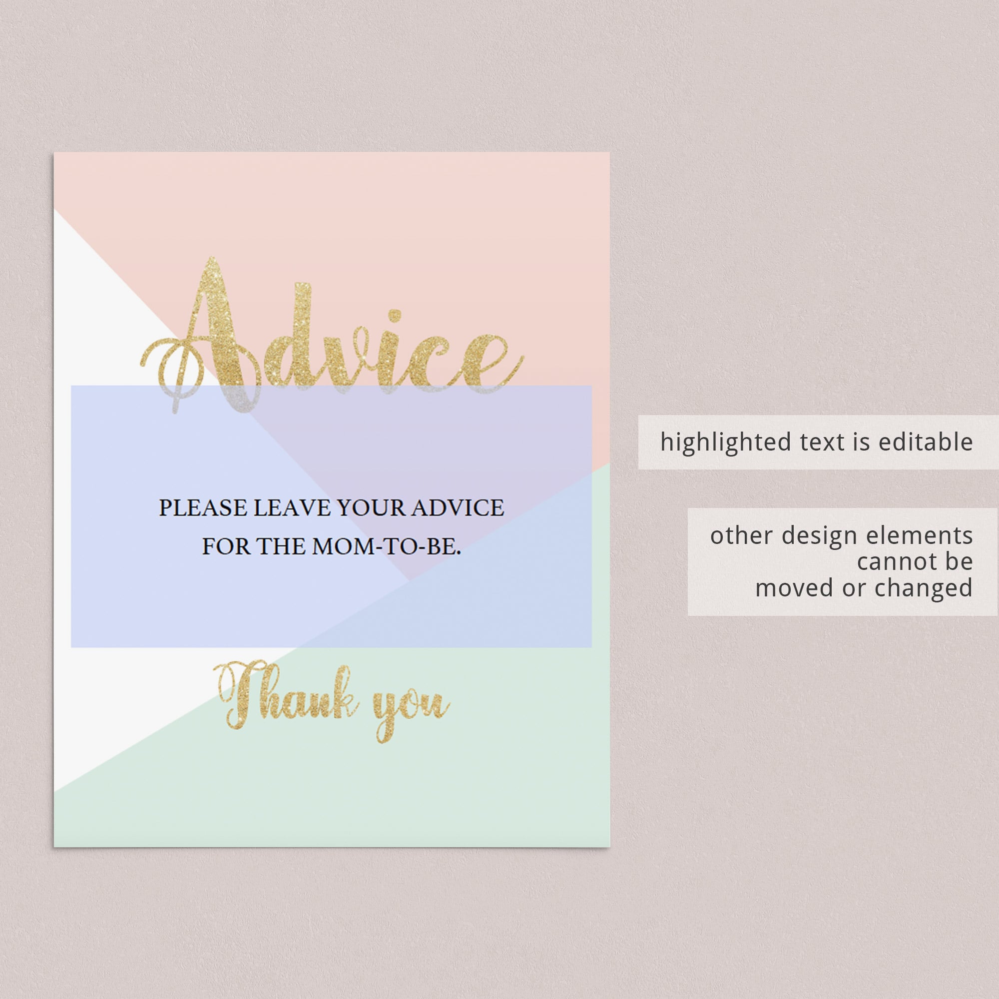 Pink and gold advice sign baby shower download by LittleSizzle