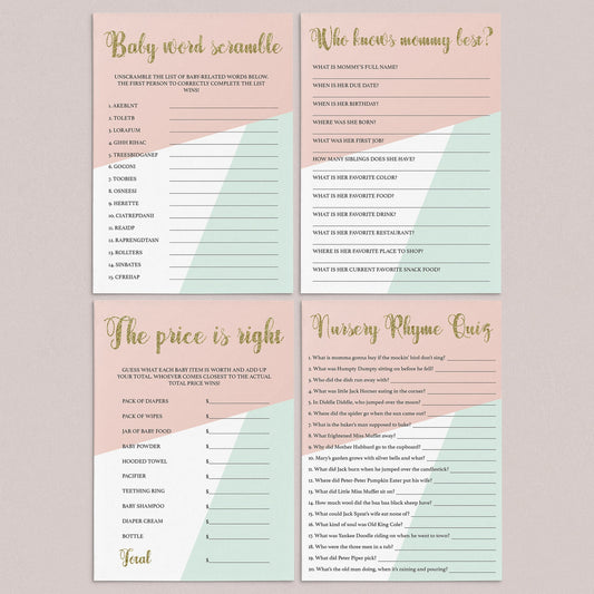 Printable pastel baby shower games by LittleSizzle