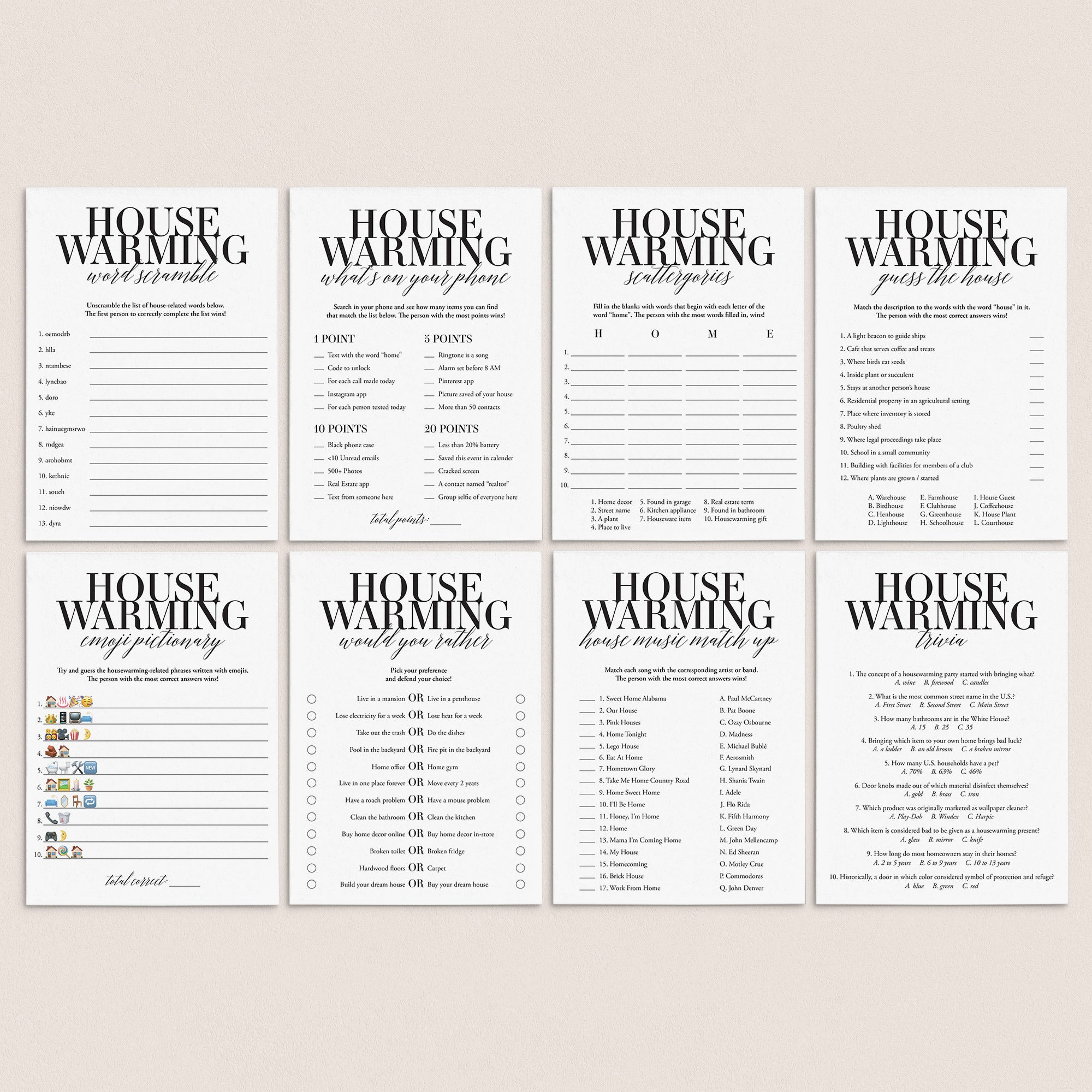 Modern Housewarming Games & Activities Printable by LittleSizzle