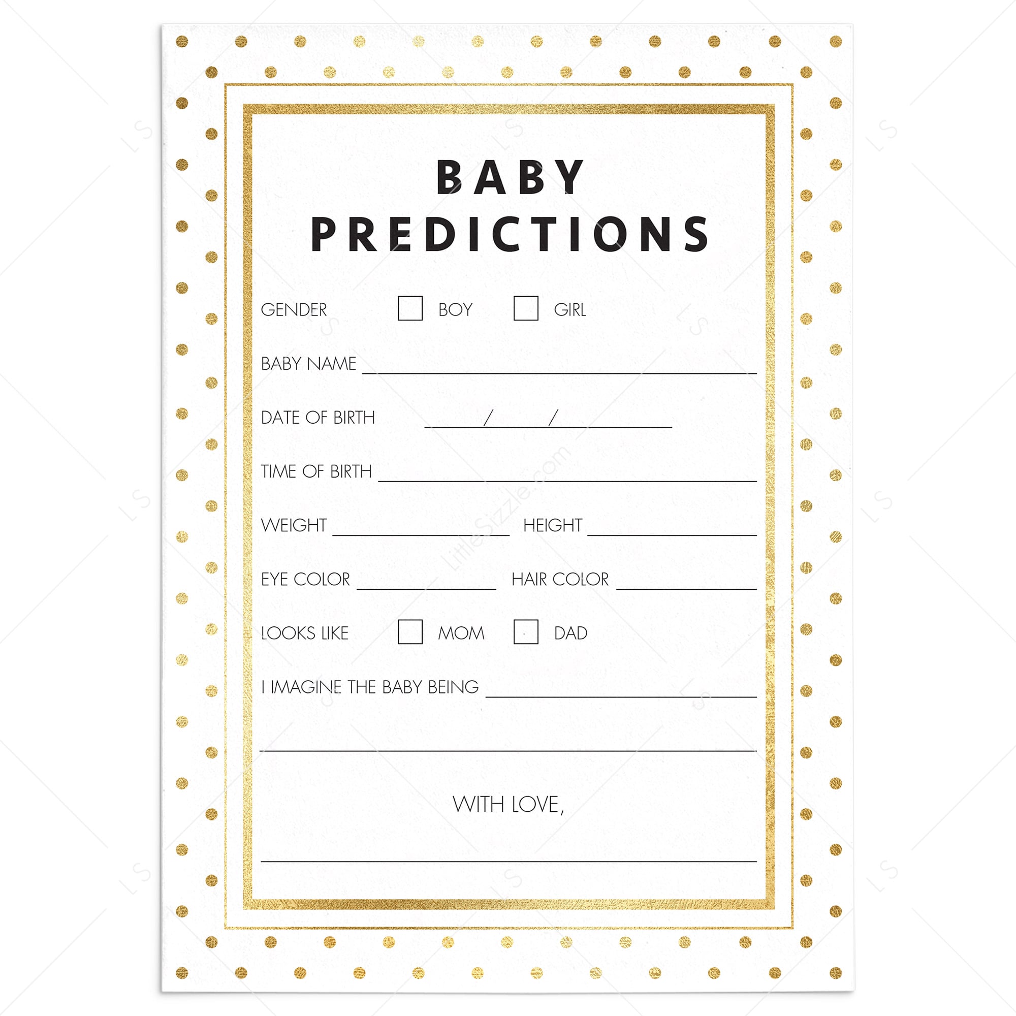 Neutral baby prediction game printable by LittleSizzle