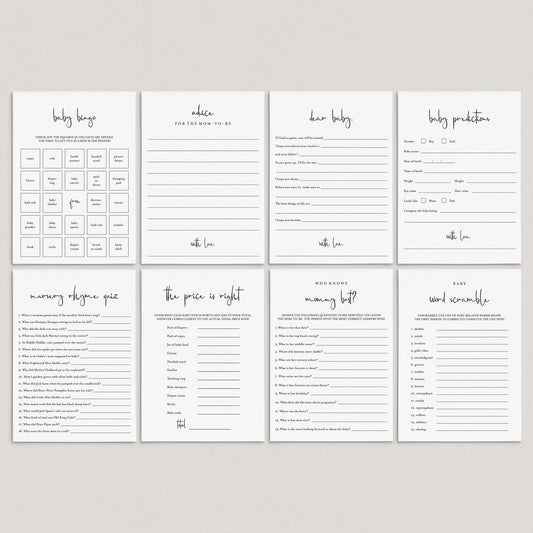 Modern Minimalist Baby Shower Games Bundle Printable by LittleSizzle
