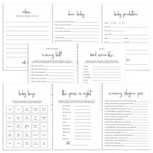 Modern Minimalist Baby Shower Games Bundle Printable by LittleSizzle