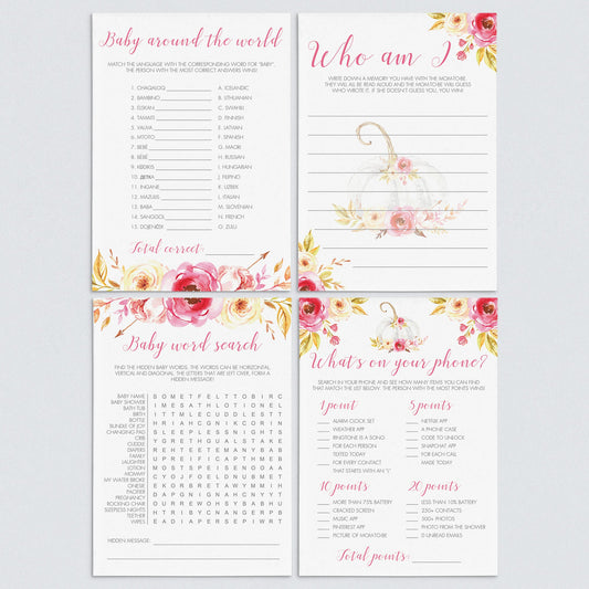 Fall Flowers Baby Shower Games Bundle Instant Download by LittleSizzle