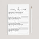 Modern Baby Shower Game Nursery Rhyme Quiz Printable by LittleSizzle
