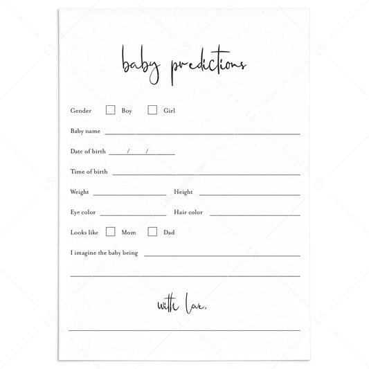 Minimalist Baby Predictions Card Printable by LittleSizzle