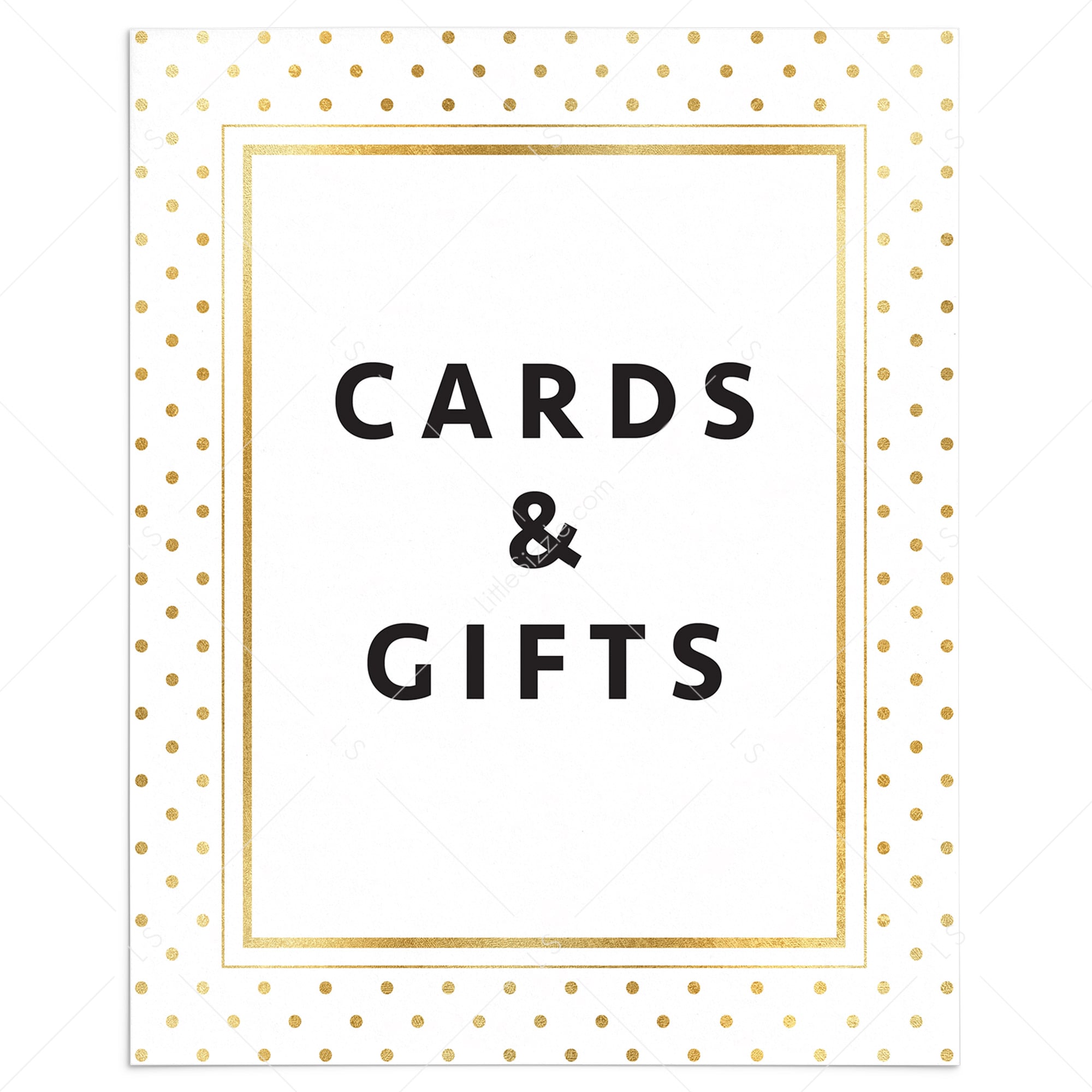 Gold polka dots shower cards and gifts sign printable by LittleSizzle