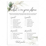 Gold Green Baby Shower Game Printable What's On Your Phone by LittleSizzle