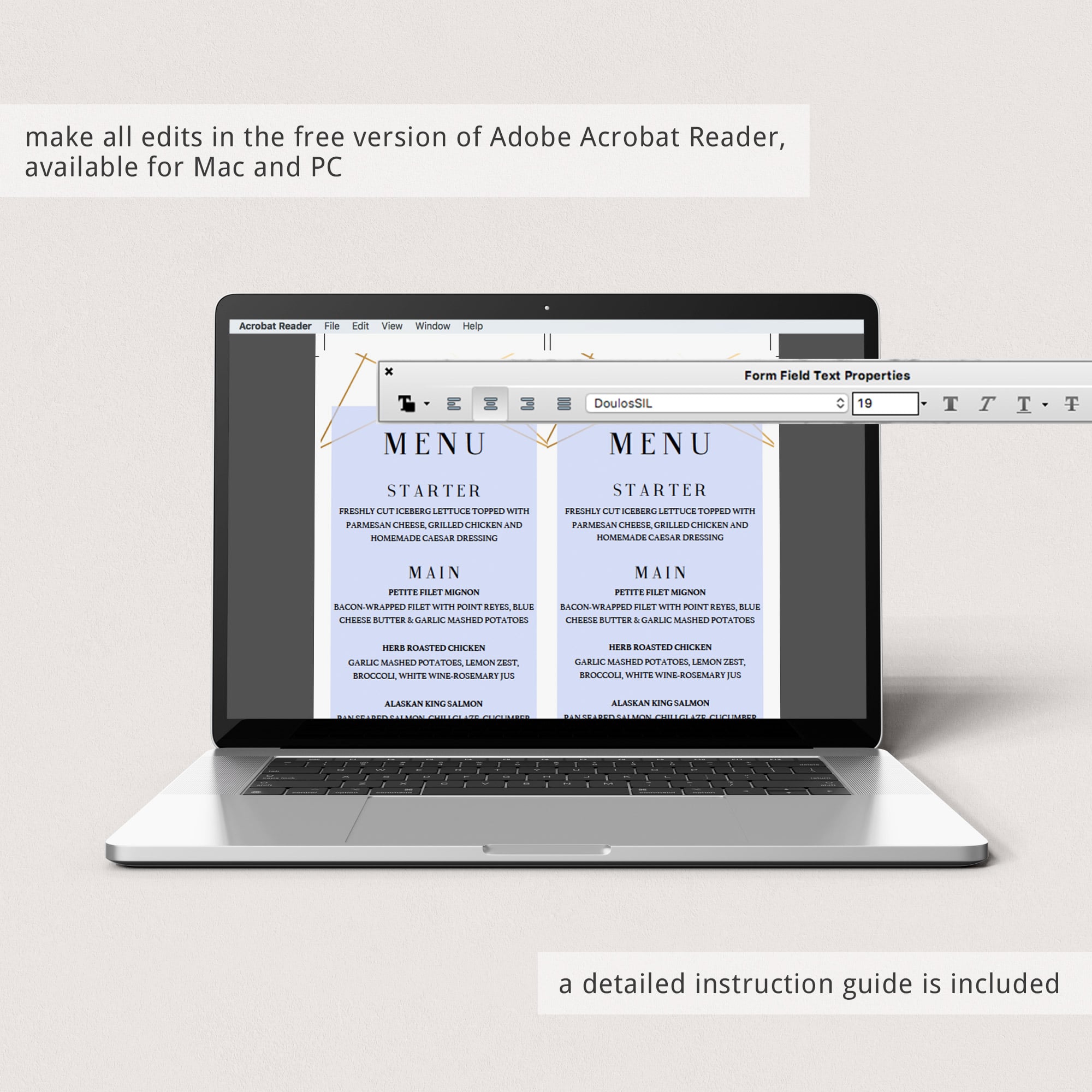 DIY menu cards dinner party gold theme by LittleSizzle