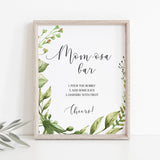 Watercolor green leaf baby shower decor momosa bar table sign by LittleSizzle