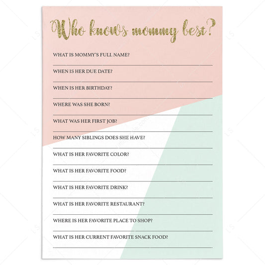 Who knows mommy best game for baby shower by LittleSizzle