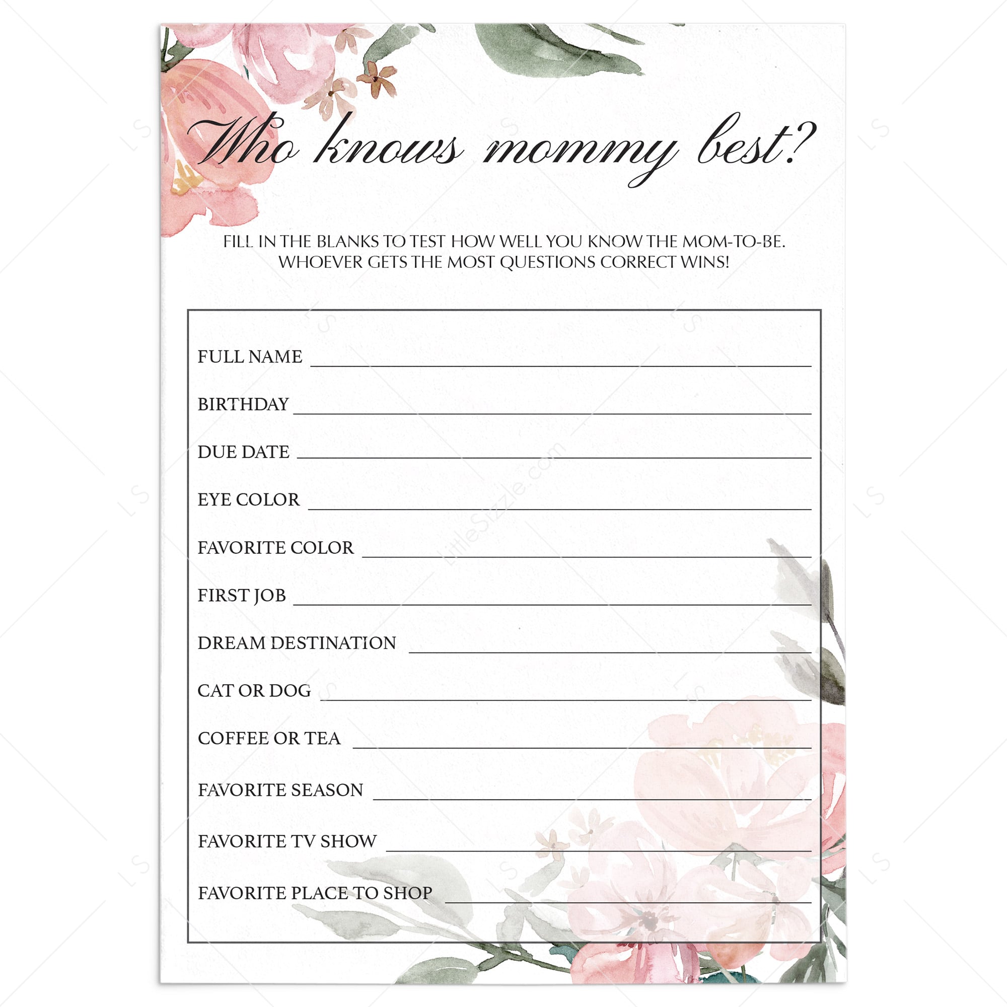 Floral baby who knows mommy best shower game by LittleSizle