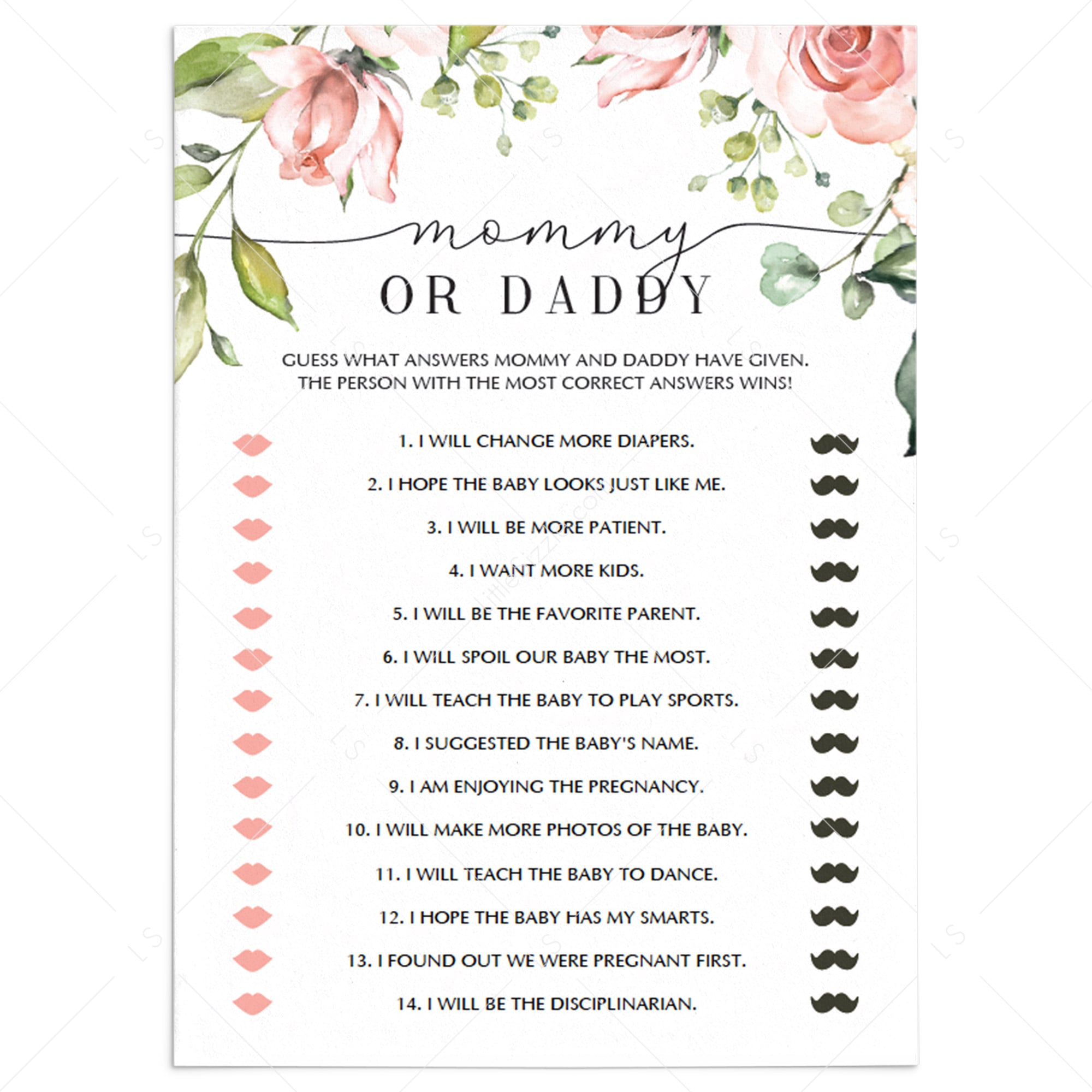Mommy daddy baby shower game floral theme by LittleSizzle