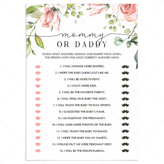 Mommy daddy baby shower game floral theme by LittleSizzle