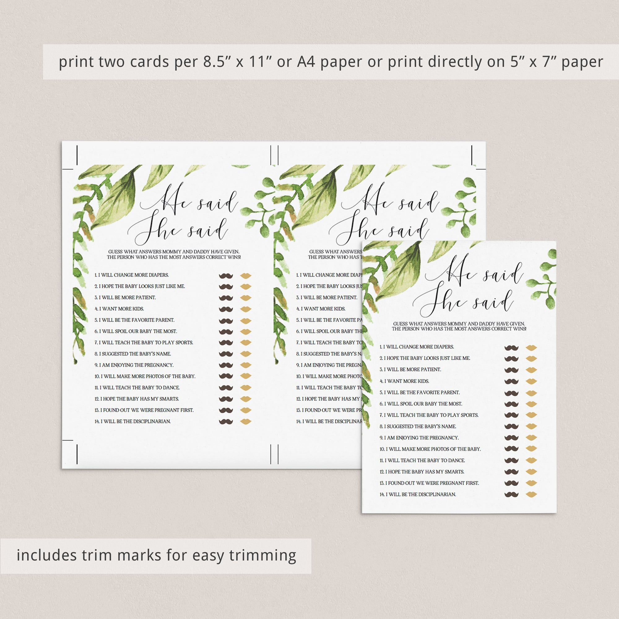 He said she said baby shower game instant download PDF by LittleSizzle