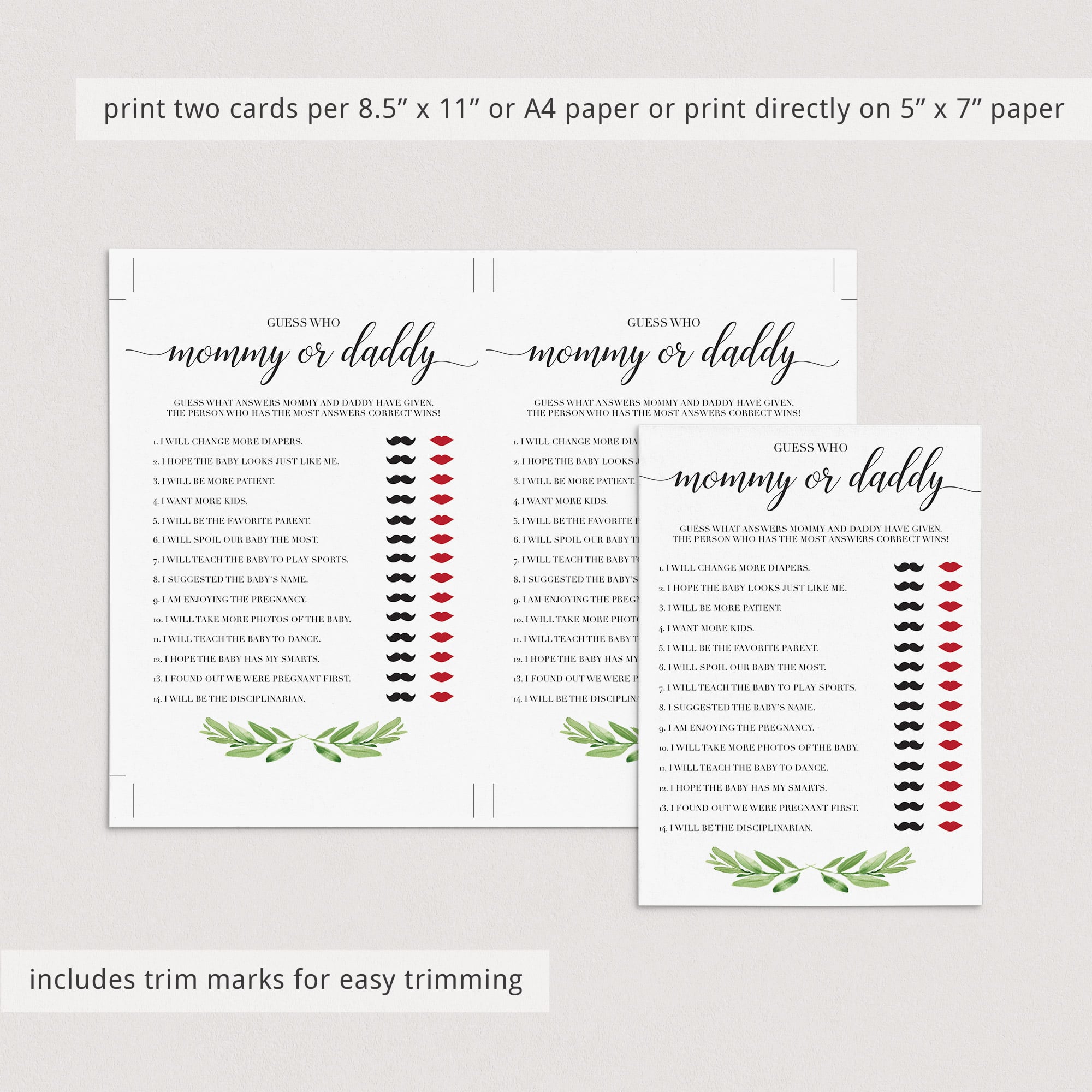 Mommy or daddy baby shower game printable by LittleSizzle