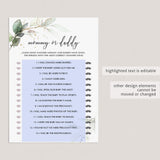 Mommy or Daddy Game Template for Greenery Gold Baby Shower