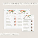 Printable He Said She Said Game for Baby Shower