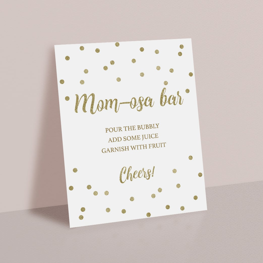 White and gold baby shower decorations printable momosa sign by LittleSizzle