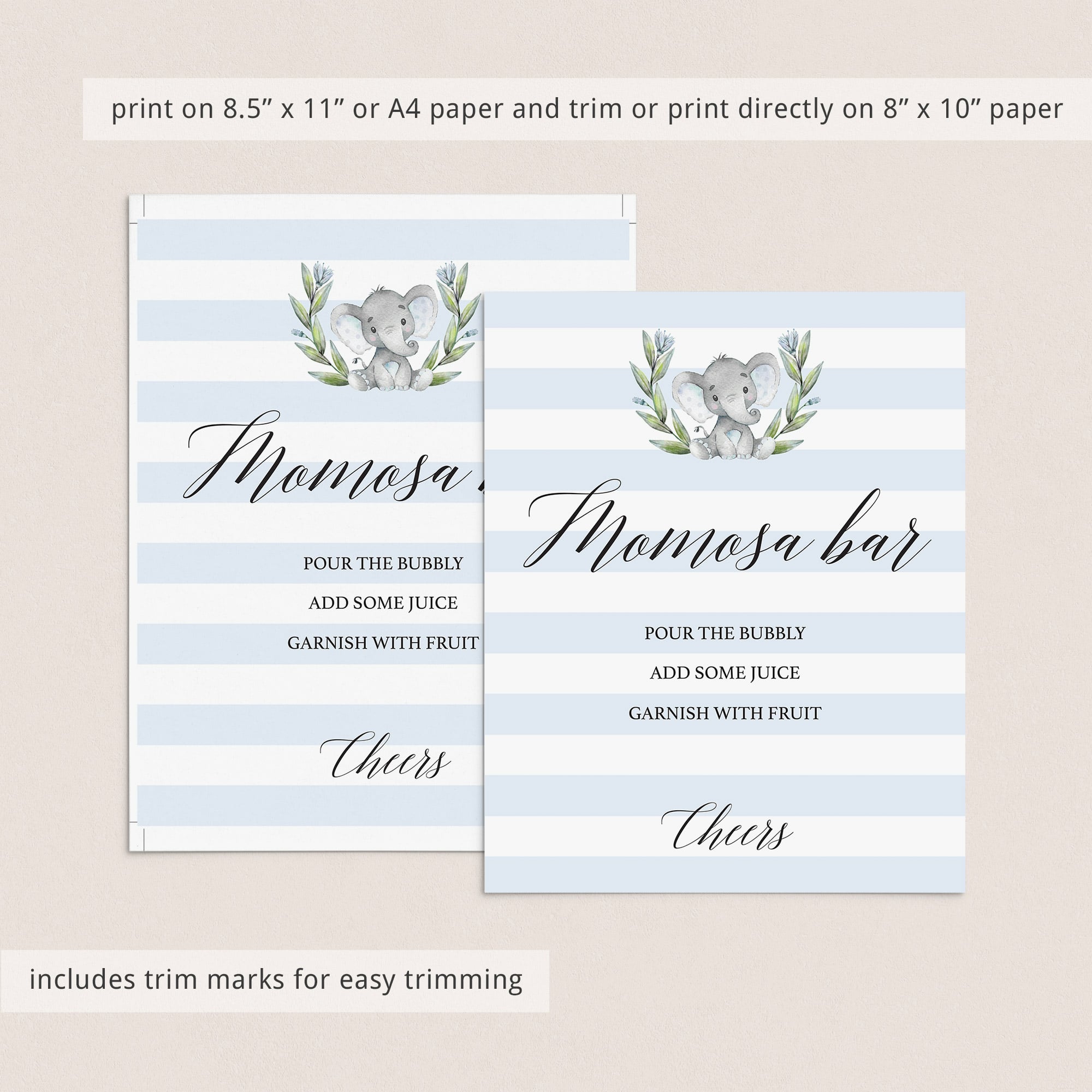 Blue and white babyshower printable momosa bar sign by LittleSizzle