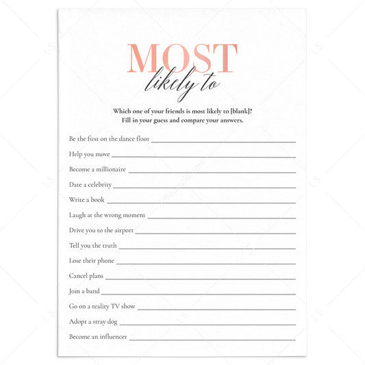 Whos Most Likely To Game Printable Rose Gold by LittleSizzle