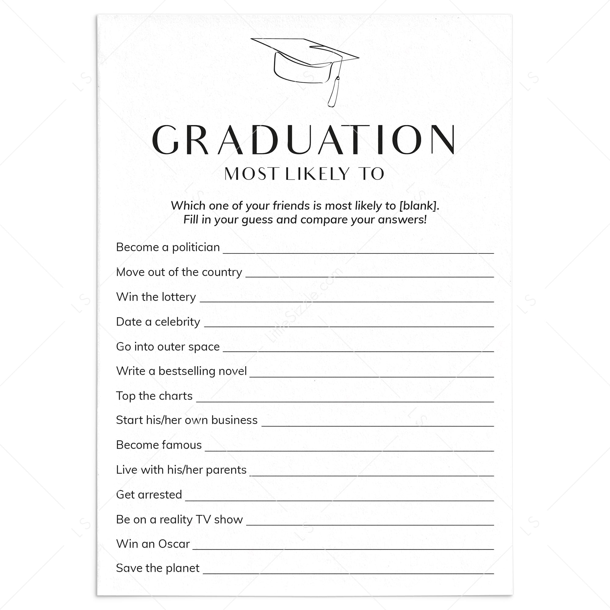 Funny Graduation Party Game Who Is Most Likely To Printable by LittleSizzle