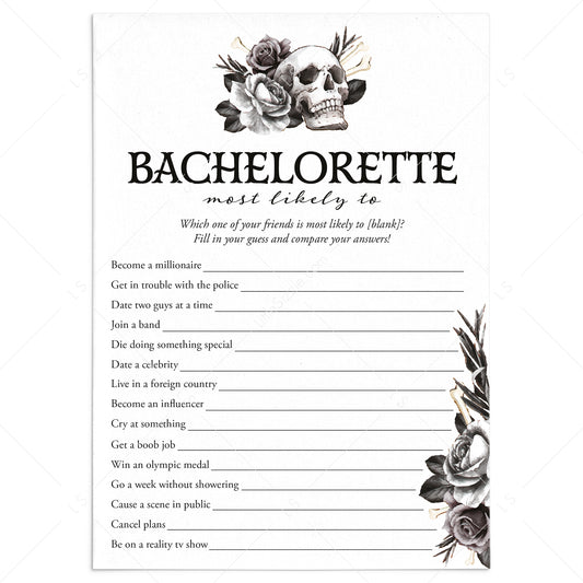 Gothic Bachelorette Party Game Who Is Most Likely To Printable by LittleSizzle