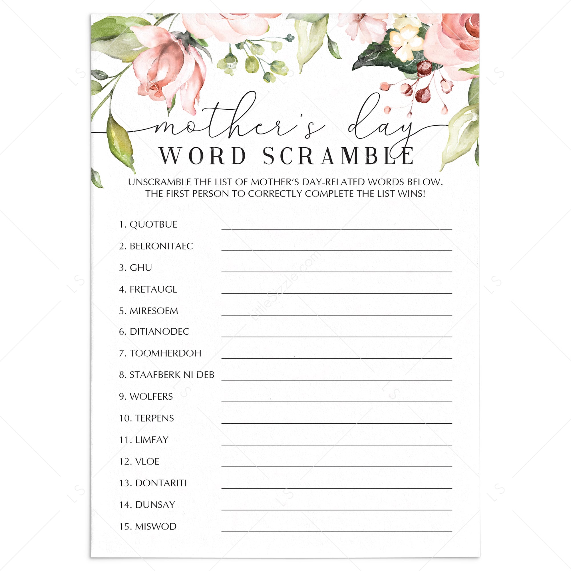 Virtual and Printable Mother's Day Game Word Scramble by LittleSizzle