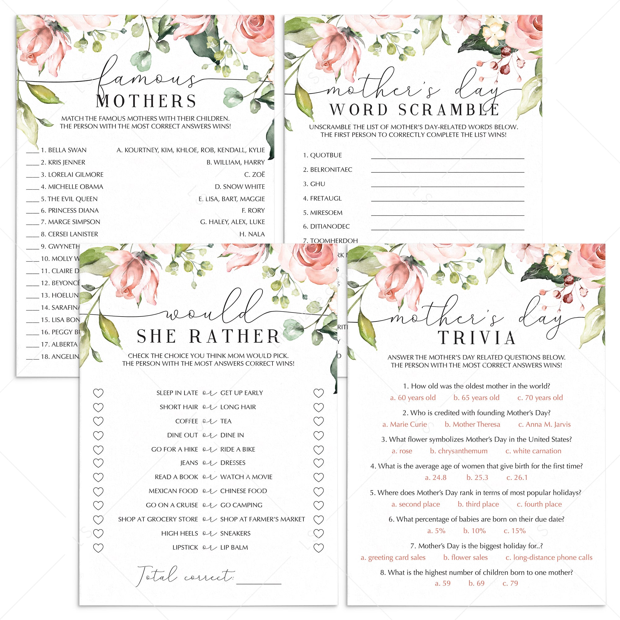 (Virtual) Mother's Day Games Bundle Instant Download by LittleSizzle