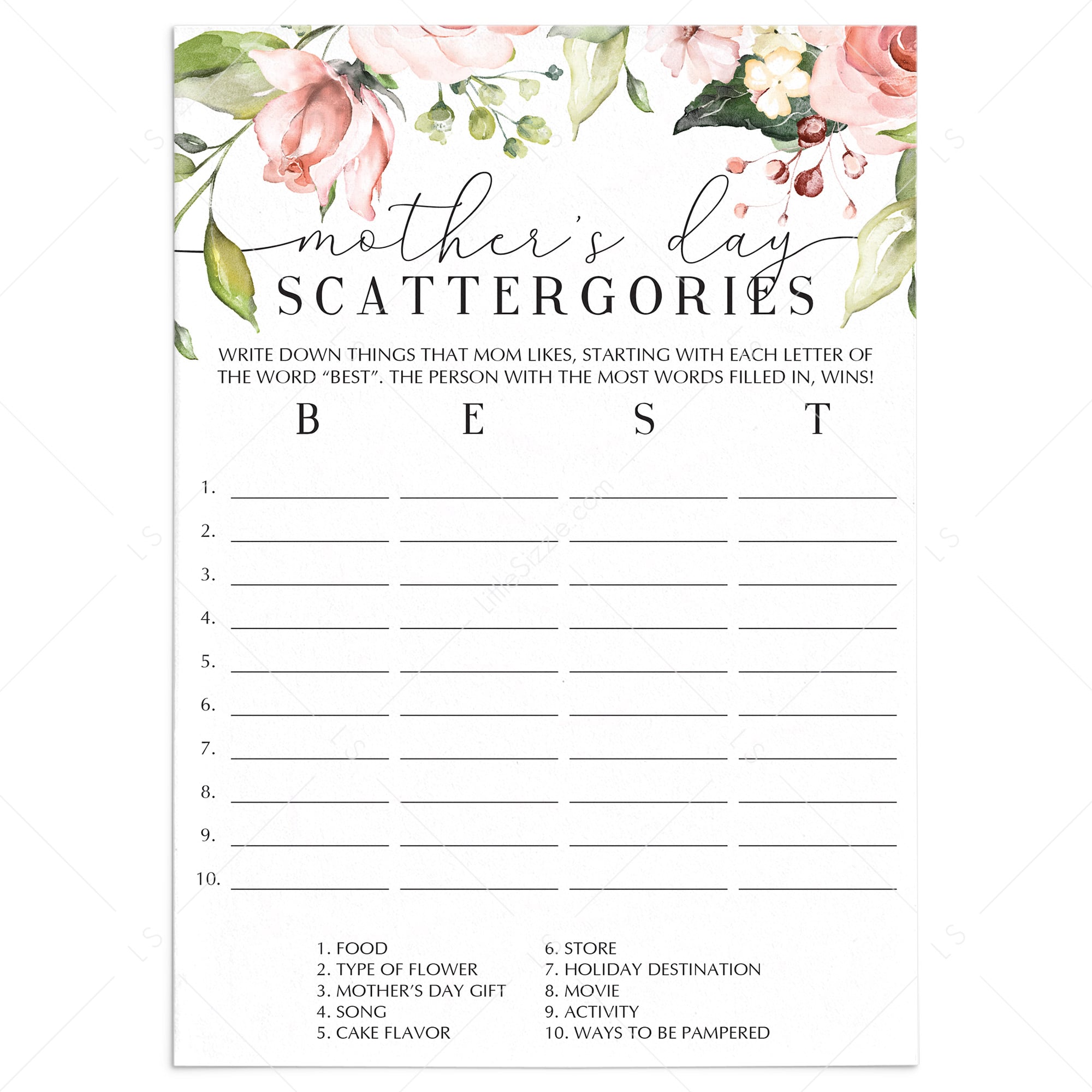 Mother's Day Scattergories Printable & Virtual by LittleSizzle