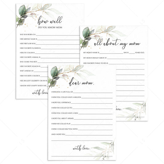 Gold and Greenery Mother's Day Cards Printable by LittleSizzle