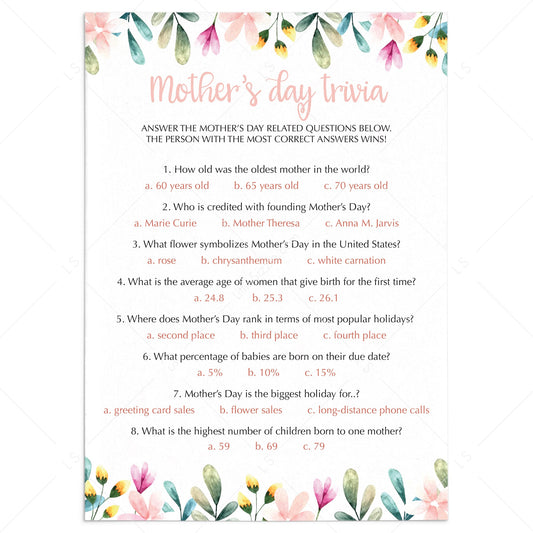 (Virtual) Mother's Day Quiz Instant Download by LittleSizzle