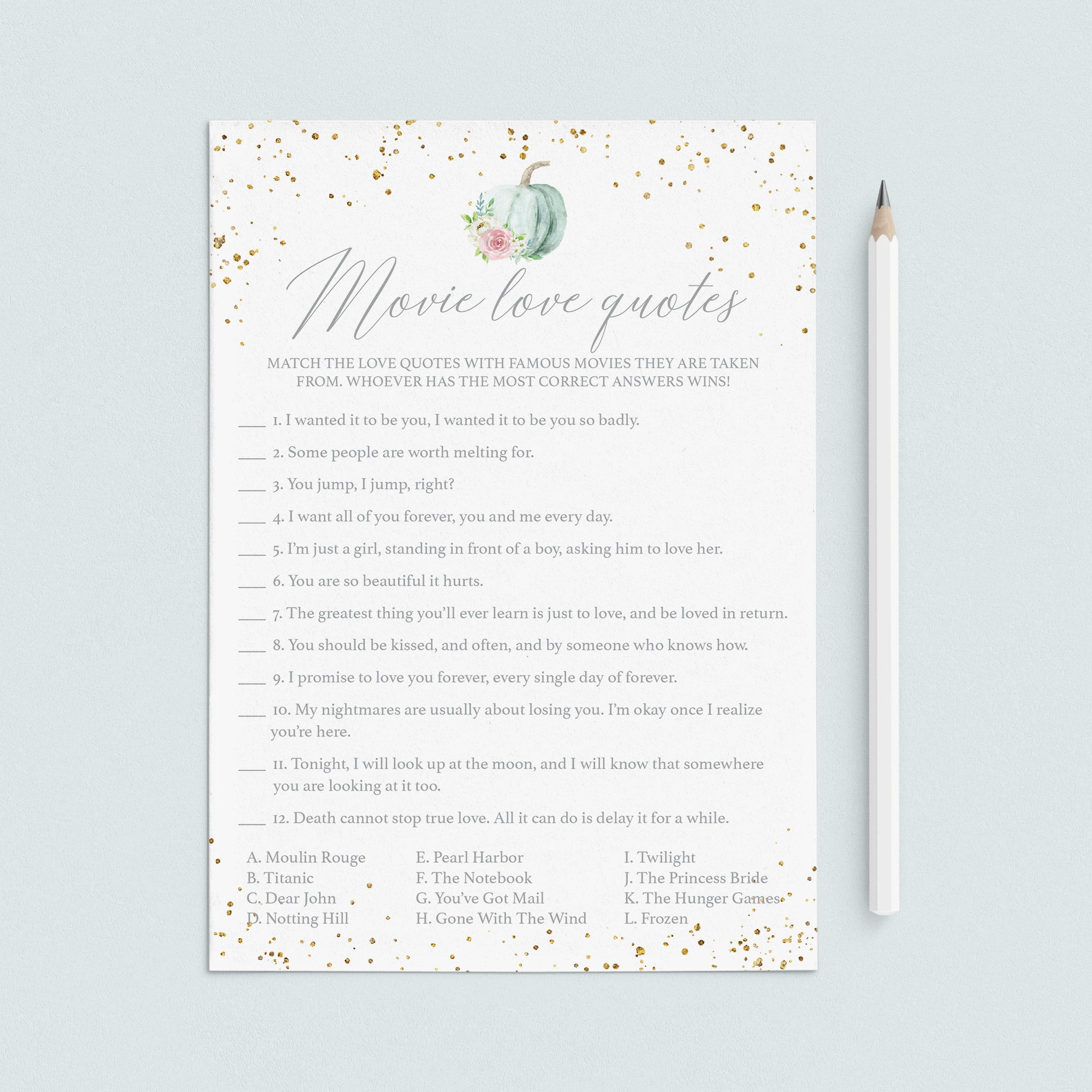 Autumn BridalShower Games Romantic Movie Trivia by LittleSizzle