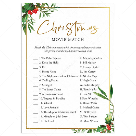 Greenery Christmas Game Movie Match Printable by LittleSizzle