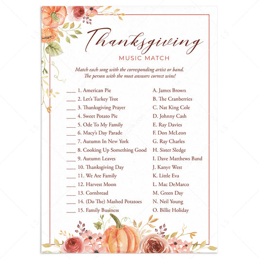 Thanksgiving Music Matching Game with Answers Printable by LittleSizzle