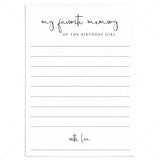 My Favorite Memory of the Birthday Girl Cards Printable by LittleSizzle