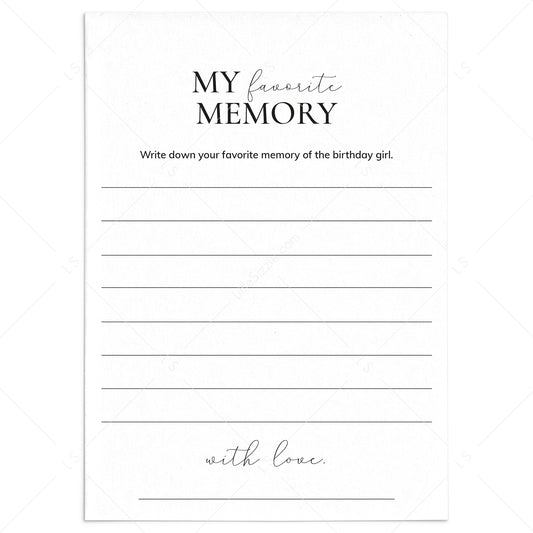 Printable Favorite Memory Of The Birthday Girl Card by LittleSizzle