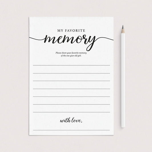 My Favorite Memory Of The One Year Old Girl Cards Printable by LittleSizzle