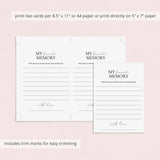 Printable Favorite Memory Of The Birthday Girl Card