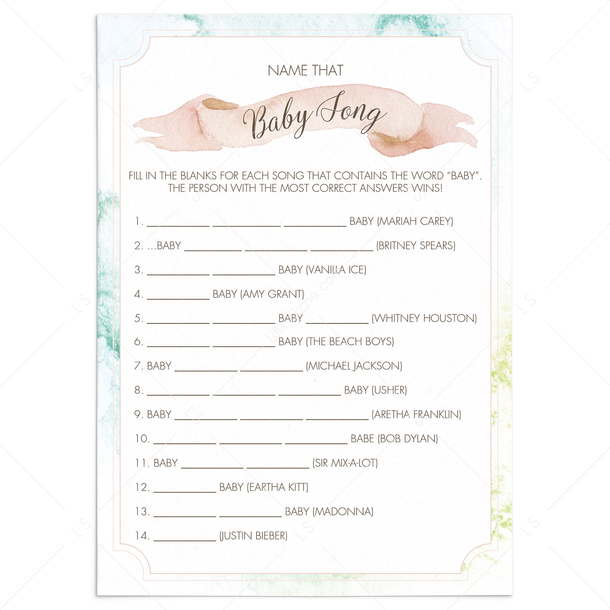 Name that baby song printable for neutral baby shower by LittleSizzle